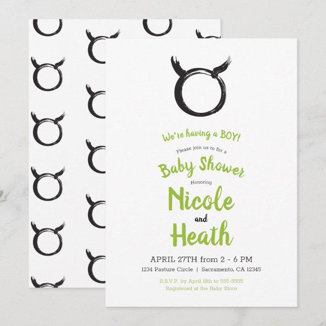 Taurus Bull Zodiac Spring Astrology Baby Shower  Invitation (Front/Back)