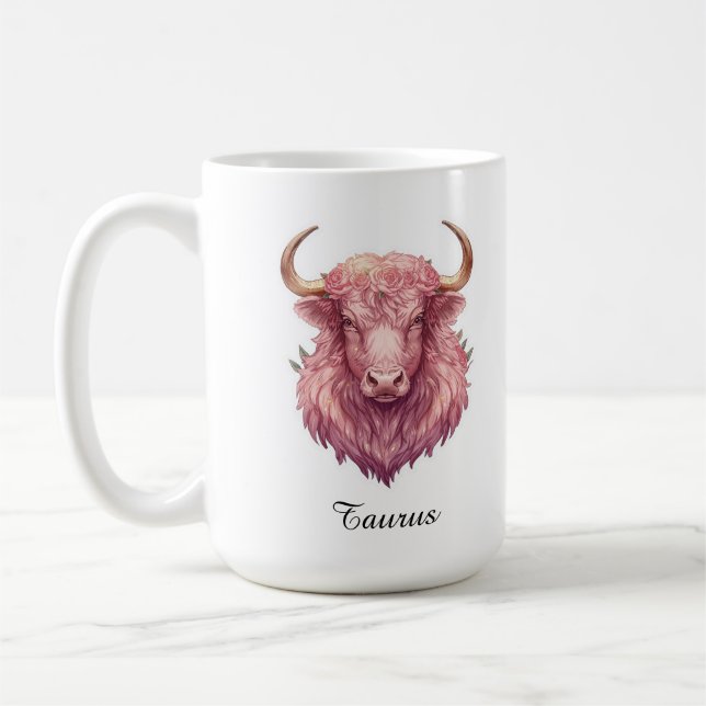 Taurus Celestial Zodiac Mug - Pink Bull Art (Left)