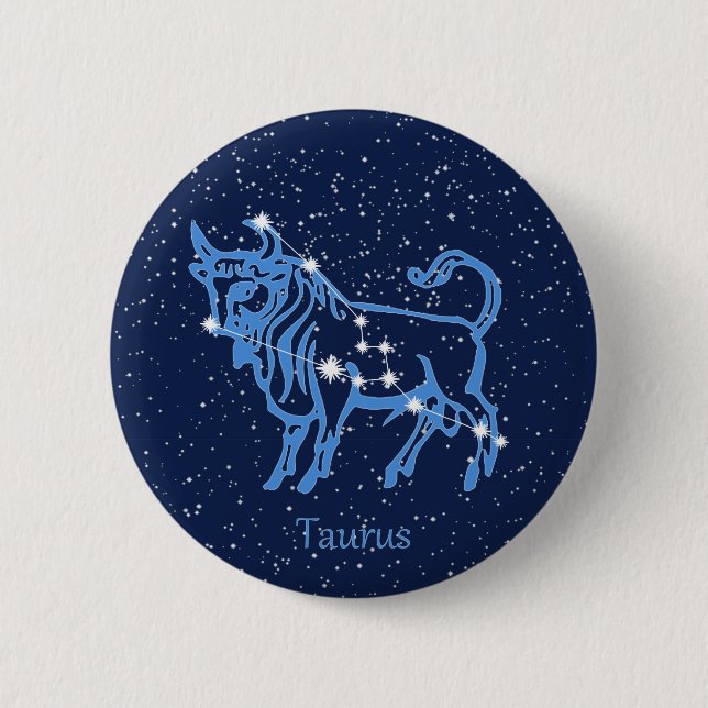 Taurus Constellation and Zodiac Sign with Stars 6 Cm Round Badge (Front)