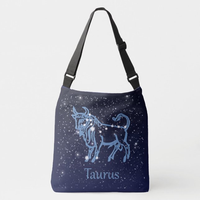 Taurus Constellation and Zodiac Sign with Stars Crossbody Bag (Front)