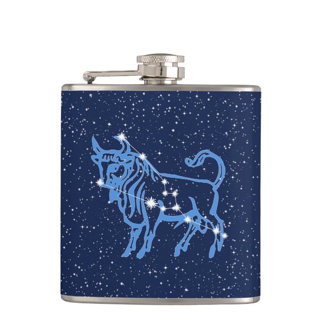 Taurus Constellation and Zodiac Sign with Stars Hip Flask (Front)