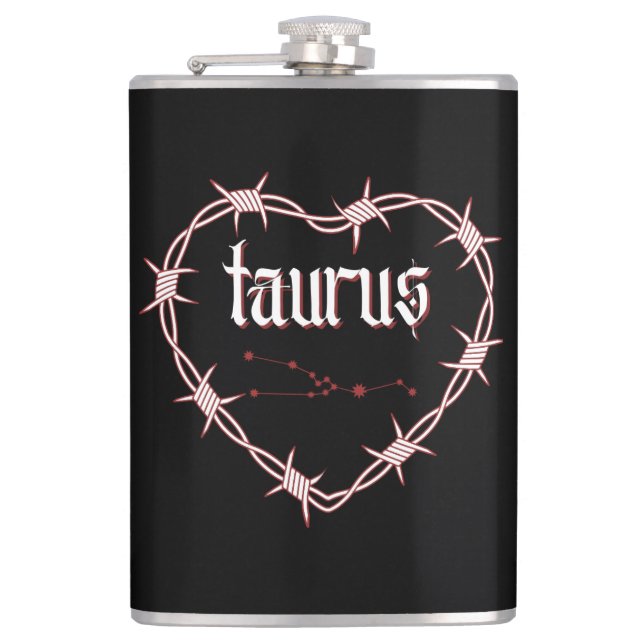 Taurus Constellation Gothic Dark Celestial Edgy Hip Flask (Front)
