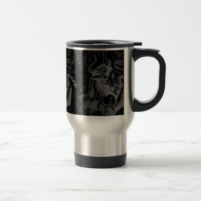 Taurus Constellation Map Hevelius 1690 on Black Travel Mug (Right)