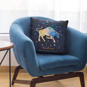 Taurus Constellation Zodiac Watercolor Star Galaxy Cushion