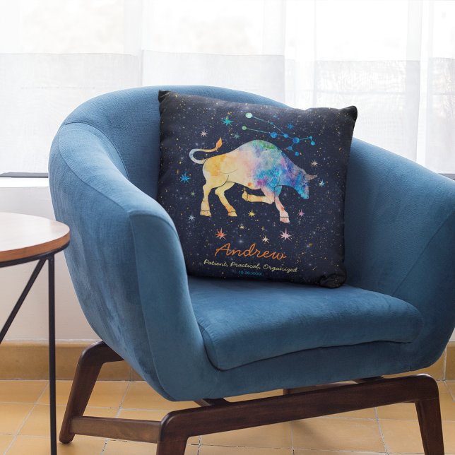 Taurus Constellation Zodiac Watercolor Star Galaxy Cushion (Creator Uploaded)