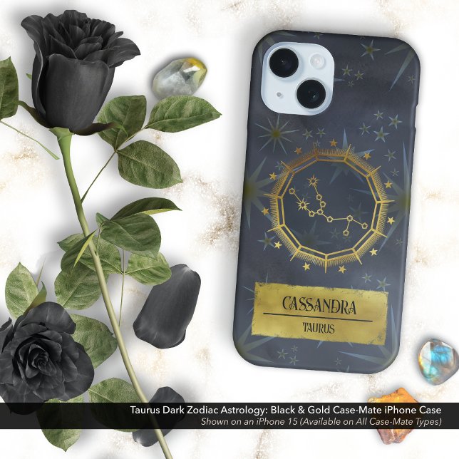 Taurus Dark Zodiac Astrology: Black & Gold Case-Mate iPhone Case (Taurus Dark Zodiac & Astrology Black & Gold Case-Mate iPhone Case Personalized with Your Name)