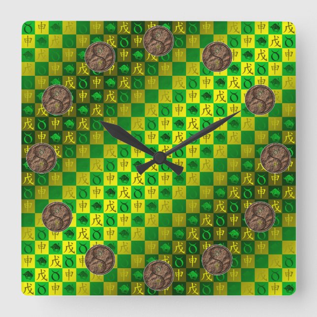 Taurus & Earth Monkey Square Wall Clock (Front)