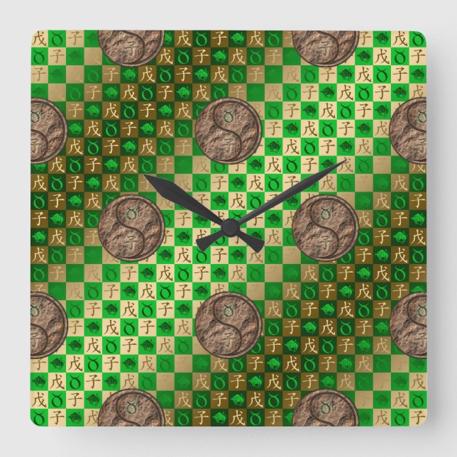 Taurus & Earth Rat Square Wall Clock (Front)
