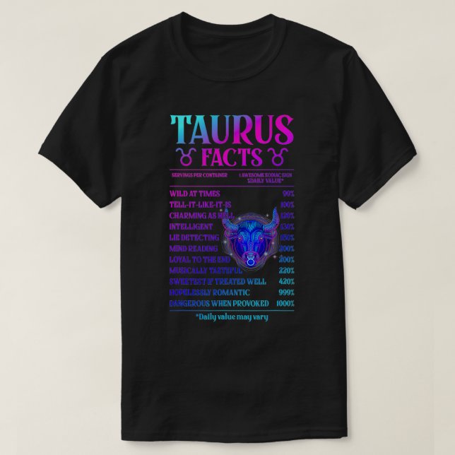 Taurus Facts Zodiac May Birthday Gift For Men Wome T-Shirt (Design Front)