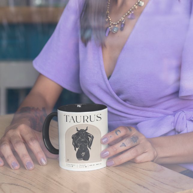 Taurus Feminine Zodiac Design Brown Black 15 OZ Mug (Creator Uploaded)