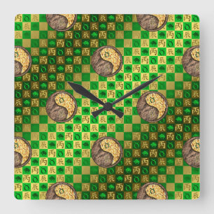 Taurus & Fire Dragon Square Wall Clock