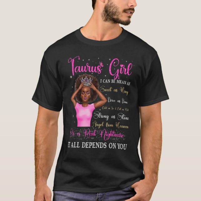 Taurus Girl Black Queen Zodiac Birthday Afro Women T-Shirt (Front)
