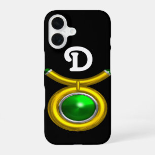 TAURUS /GOLD,GREEN EMERALD ZODIAC JEWEL MONOGRAM iPhone 16 CASE