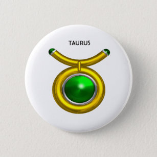 TAURUS /GOLD,GREEN EMERALD ZODIAC SIGN JEWEL 6 CM ROUND BADGE