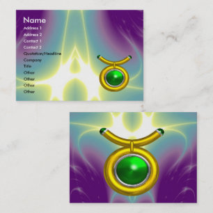 TAURUS /GOLD,GREEN EMERALD ZODIAC SIGN JEWEL BUSINESS CARD