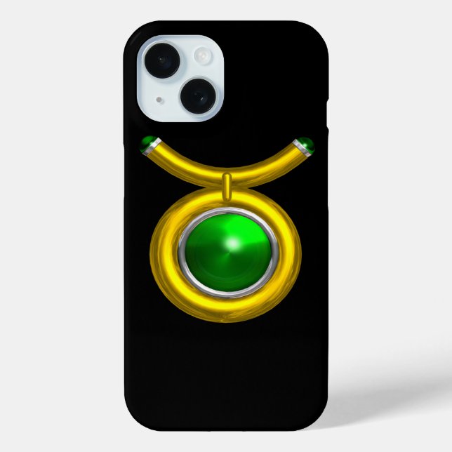 TAURUS /GOLD,GREEN EMERALD ZODIAC SIGN JEWEL Case-Mate iPhone CASE (Back)