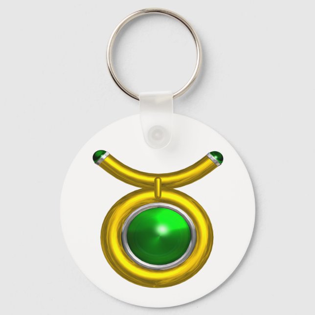 TAURUS /GOLD,GREEN EMERALD ZODIAC SIGN JEWEL KEY RING (Front)