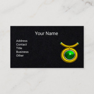 TAURUS Gold Zodiac Jewel Emerald Green,Black Paper Business Card