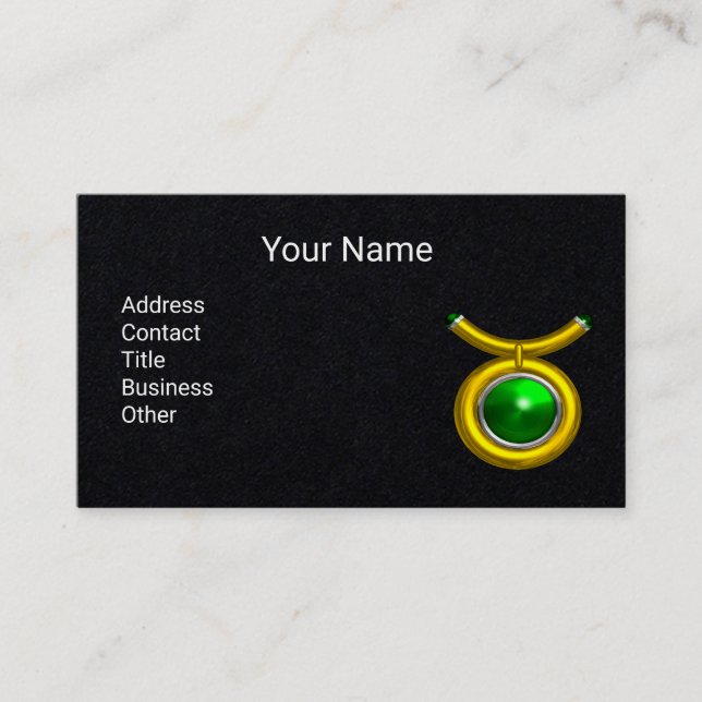 TAURUS Gold Zodiac Jewel Emerald Green,Black Paper Business Card (Front)