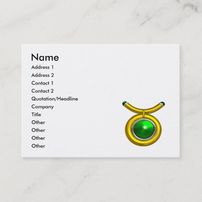 TAURUS GOLD ZODIAC JEWEL Emerald Green White Business Card (Front)