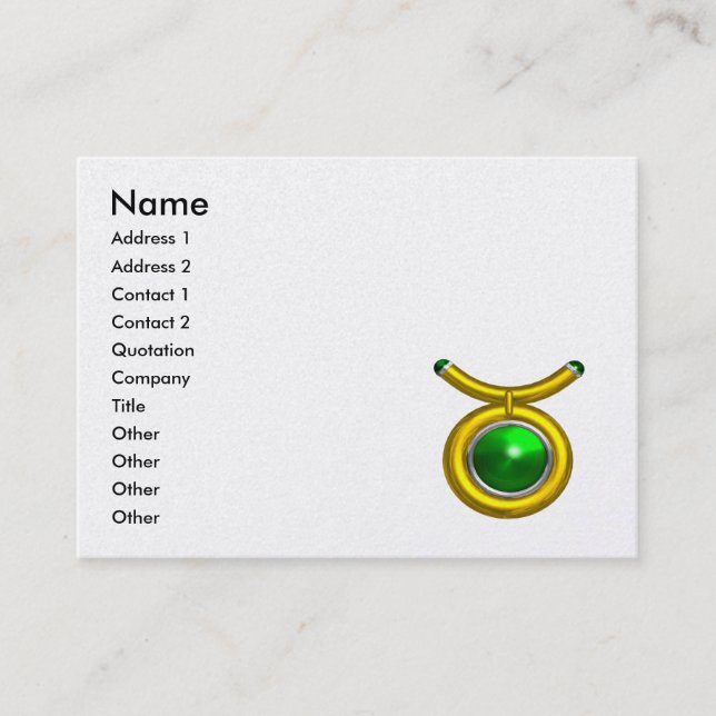 TAURUS GOLD ZODIAC JEWEL Green Emerald Black White Business Card (Front)