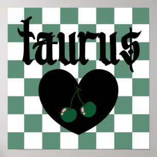 Taurus Gothic Aesthetic Chequered Cherry Art Poster