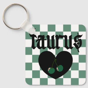 Taurus Gothic Aesthetic Chequered Cherry Design Key Ring