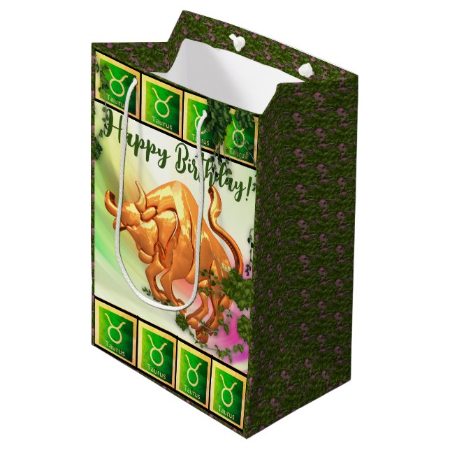 Taurus   - Happy Birthday Medium Gift Bag (Front Angled)
