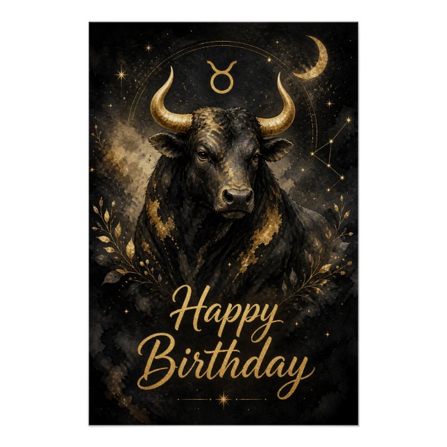 Taurus Happy Birthday Zodiac Design Poster (Front)