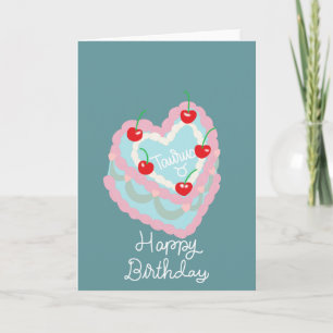 Taurus Heart Cake Happy Birthday Card