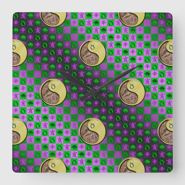 Taurus & Metal Boar Square Wall Clock (Front)