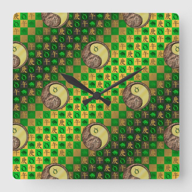 Taurus & Metal Horse Square Wall Clock (Front)