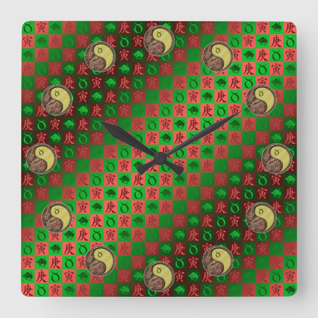 Taurus & Metal Tiger Square Wall Clock (Front)
