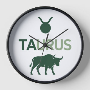 Taurus Minimalist Geometric Zodiac Green Graphic Clock