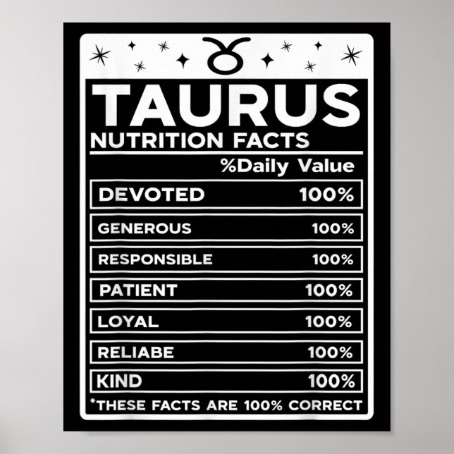 Taurus Nutritional Style Zodiac Design, Taurus  Poster (Front)