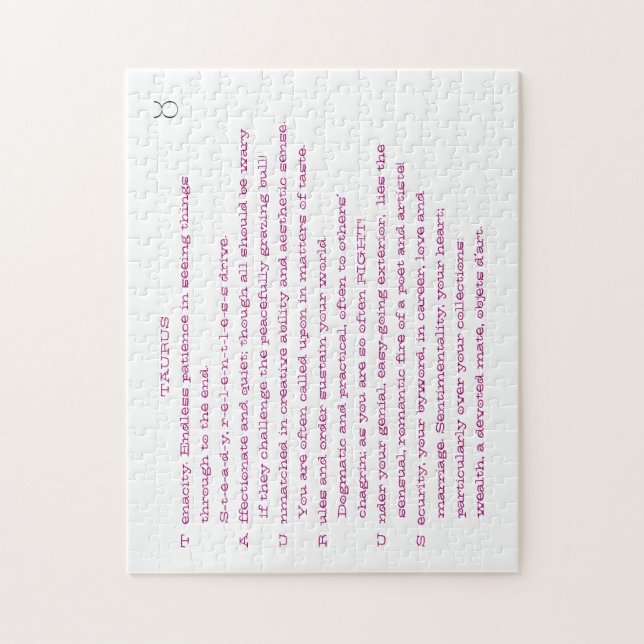 TAURUS poem puzzle (Vertical)