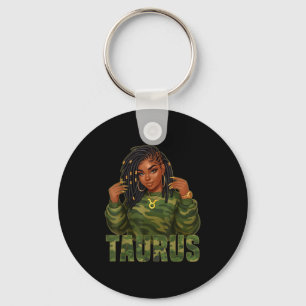 Taurus Queen Locd Black Woman Camo Zodiac Sign Key Ring