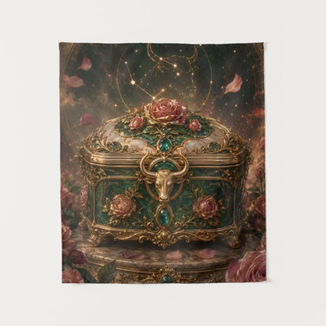 Taurus Rose Treasury Casket Zodiac Art Tapestry (Front)