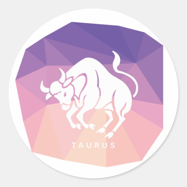 Taurus round sticker in pink/purple background (Front)