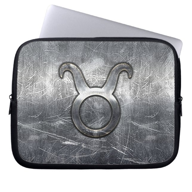 Taurus Sign in Silver Grunge Distressed Style Laptop Sleeve (Front)