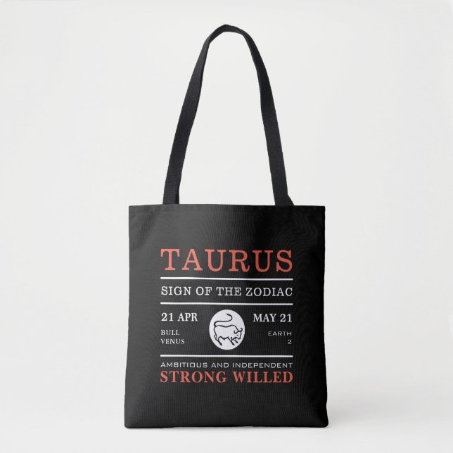 Taurus Sign of the Zodiac, Astrological Tote Bag (Front)