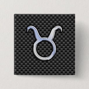 Taurus Sign on Charcoal Carbon Fiber Print 15 Cm Square Badge