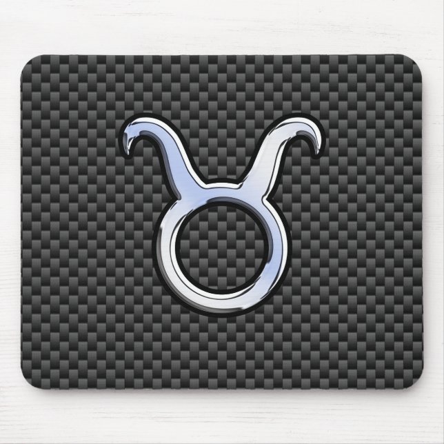 Taurus Sign on Charcoal Carbon Fibre Print Mouse Mat (Front)