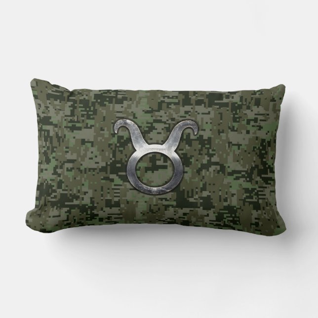 Taurus Sign on Woodland Green Digital Camouflage Lumbar Cushion (Front)