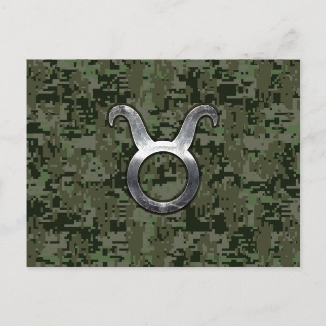 Taurus Sign on Woodland Green Digital Camouflage Postcard (Front)