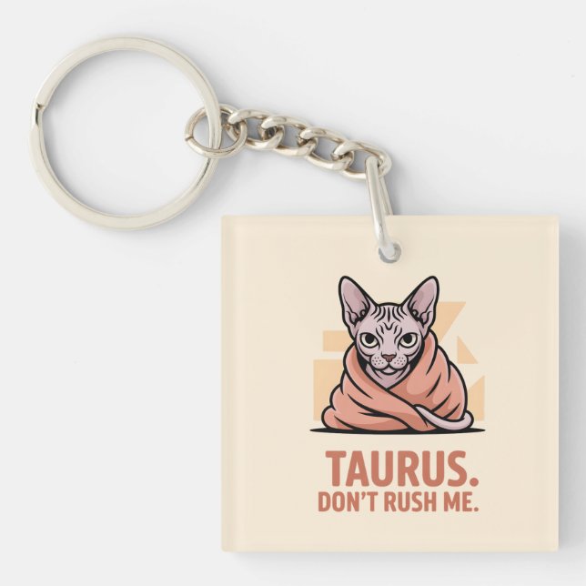 Taurus Sphynx Cat Zodiac Attitude Art Key Ring (Front)