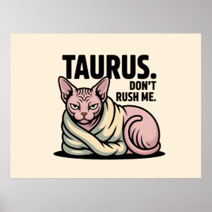 Taurus Sphynx Cat Zodiac Attitude Illustration Poster