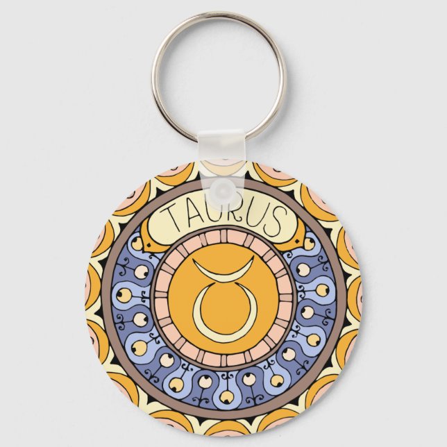Taurus Taurus sign colorful Mandala Key Ring (Front)