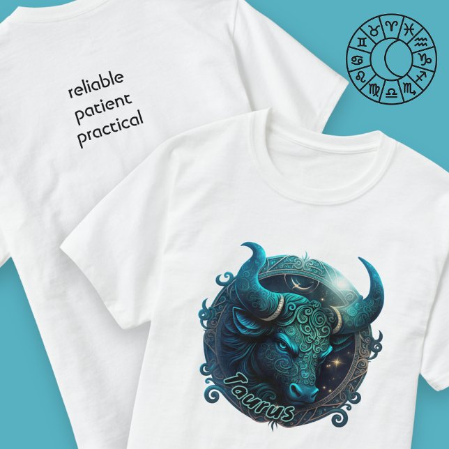 Taurus Teal and Black Watercolor Zodiac Men's Tee (Creator Uploaded)