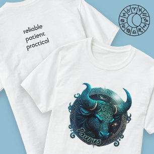 Taurus Teal and Black Watercolor Zodiac T-Shirt